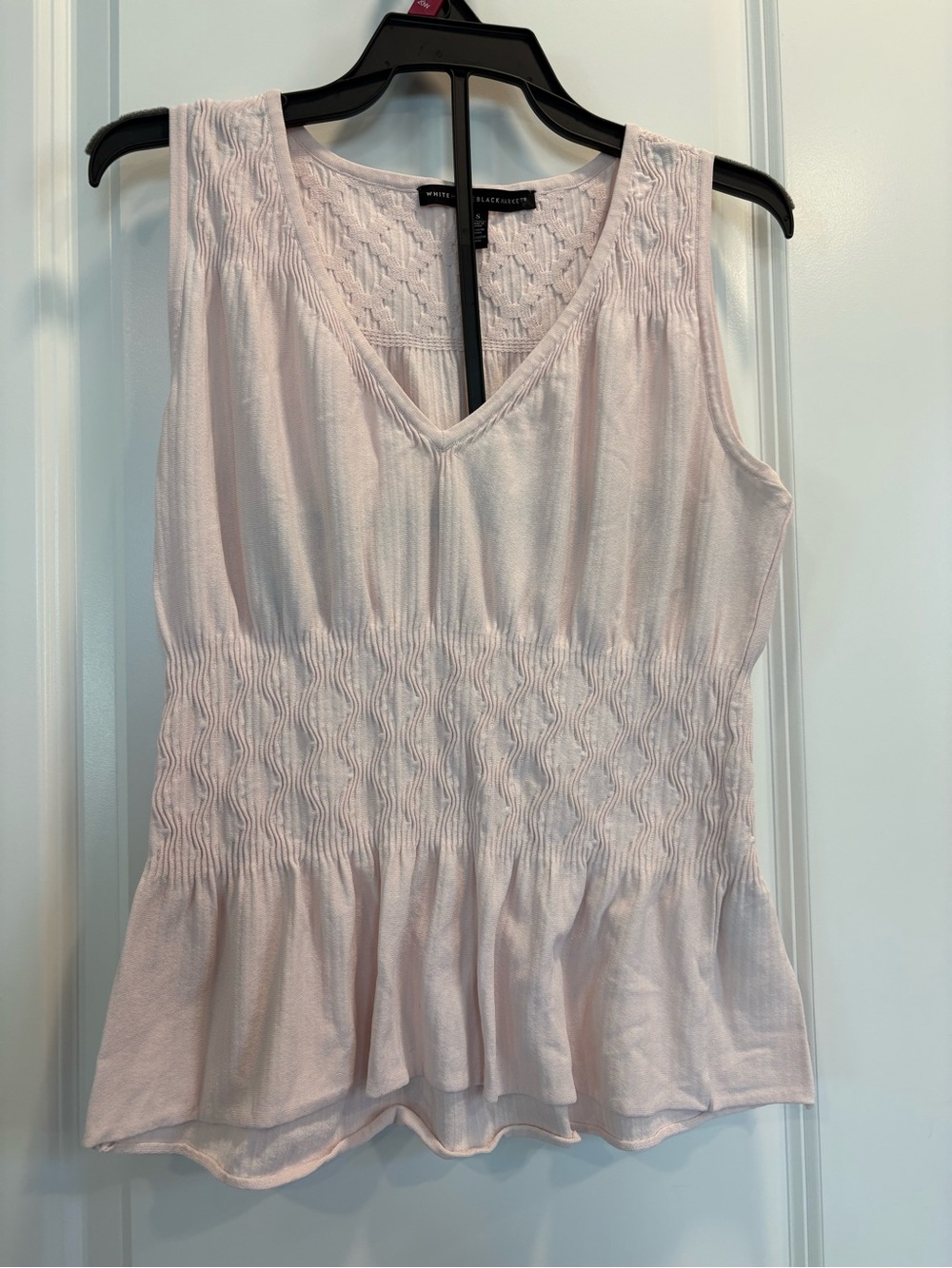 White House Black Market Pale Pink Smocked V-Neck Tank